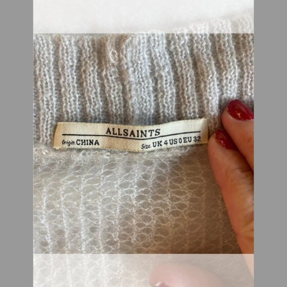ALL SAINTS All Saints Cardigan Cotton/Mohair Sweater Light Gray/Cream XS Small - Picture 4 of 10